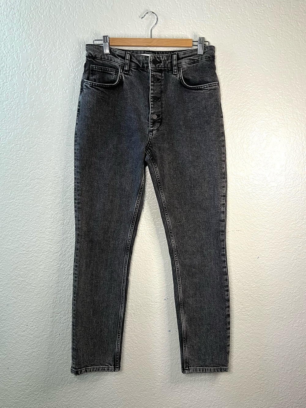 Anine Bing Black Wash High Rise Straight Leg Button Fly Designer Jeans Size 29